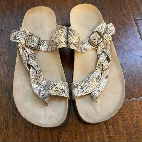 Mountain Sole Snakeskin Pattern Braided Footbed Sandals Size 10 - Picture 1 of 13